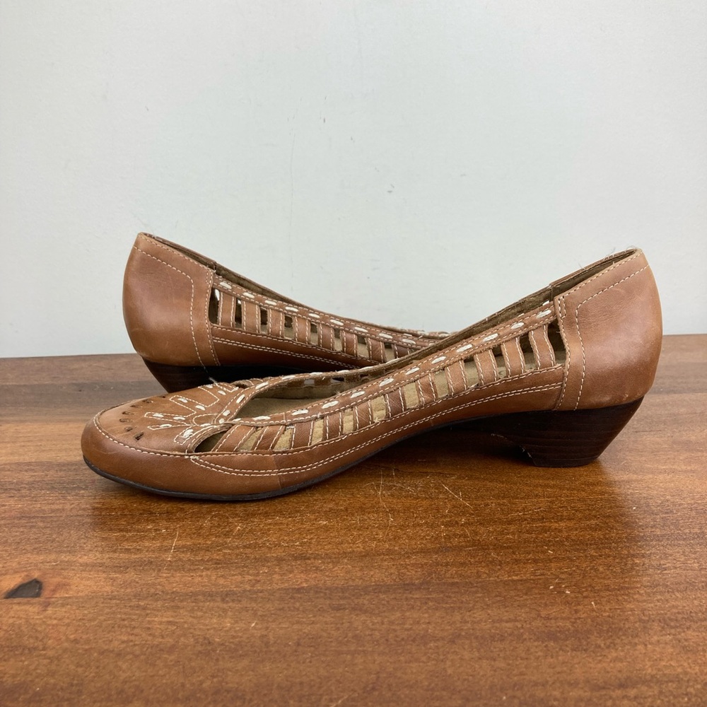 Strictly Comfort Low Heel Ballet Shoes Brown Leather Embroidered Women’s Size 9M - Picture 7 of 11